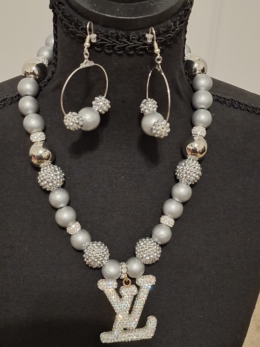 LOVE-Inspired Silver Crystal Pendant Necklace & Hoop Earring Set